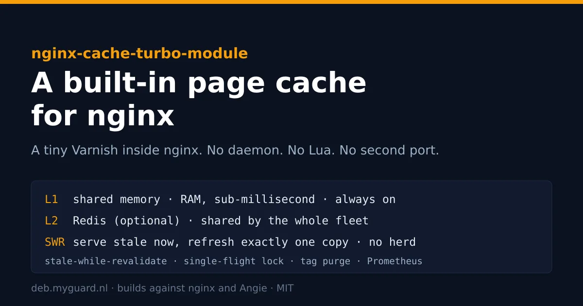 nginx cache-turbo built-in page cache: L1 shared memory, optional L2 Redis, and stale-while-revalidate